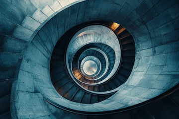 Fototapeta premium Spiral concrete staircase design in a modern building interior