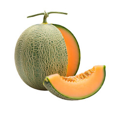 Melon isolated on white transparent background. Green Crown Musk Melon or cantaloupe isolate, Cantaloupe Melon Nutrition Guide, Fresh and Juicy Summer Fruit, Health Benefits of Cantaloupe