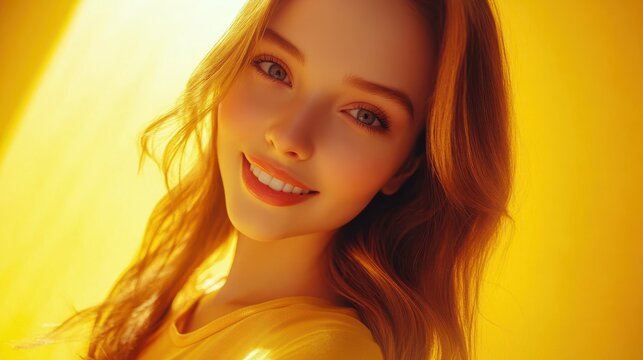 Close-up portrait of her she nice-looking charming attractive lovely winsome fascinating cheerful cheery straight-haired lady making taking selfie isolated over bright vivid shine yellow background