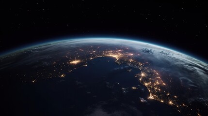 Fototapeta premium Earth from Space at Night with City Lights