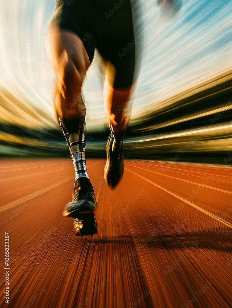 Aufkleber an athlete with a prosthetic leg runs swiftly on a track, showcasing determination and strength unde