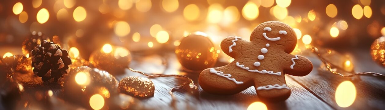 Gingerbread Man Cookie with Festive Christmas Lights