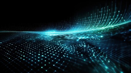 Obraz premium Abstract Digital Wave with Blue Lights and Dots