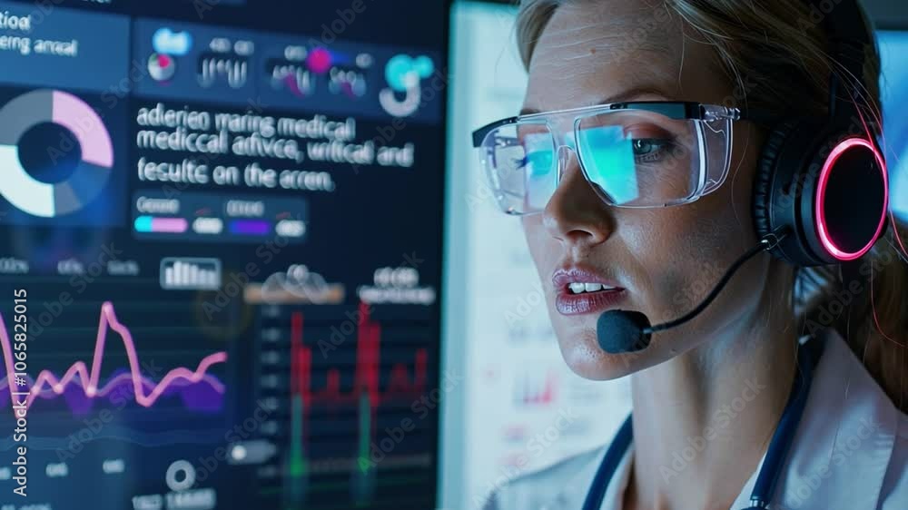 Fototapete a healthcare professional engages with advanced technology, using a headset and glasses to interpret