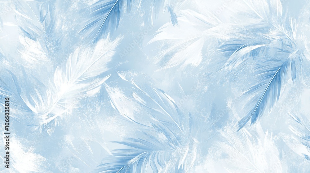 Poster a serene and elegant abstract background featuring soft blue feathers, perfect for various design pr