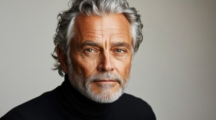 Obraz premium A distinguished older gentleman gazes thoughtfully, radiating sophistication and maturity