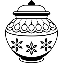 Decorative Indian ceramic pot vector with intricate floral motifs and heritage-inspired details