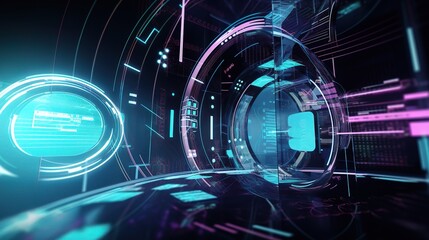 Obraz premium Futuristic 3D Tunnel with Neon Elements and Digital Effects