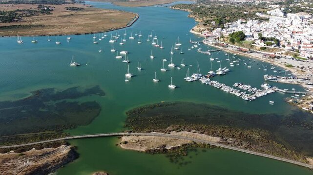 Aerial footage of Alvor marina