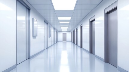 Fototapeta premium Modern office corridor or hallway interior with empty space over the white wall and the meeting room