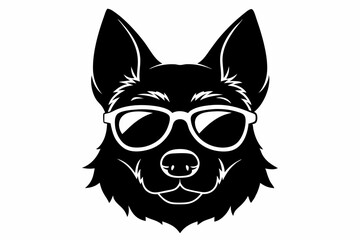 Dog head wearing sunglass silhouette, dog with glasses icon vector