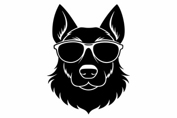 Dog head wearing sunglass silhouette, dog with glasses icon vector