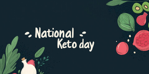 Minimalistic illustration with text. National Keto Day. Banner card layer poster