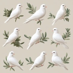 Fototapeta premium Flying White Pigeon Holding Olive Branch: Symbol of Peace and Hope
