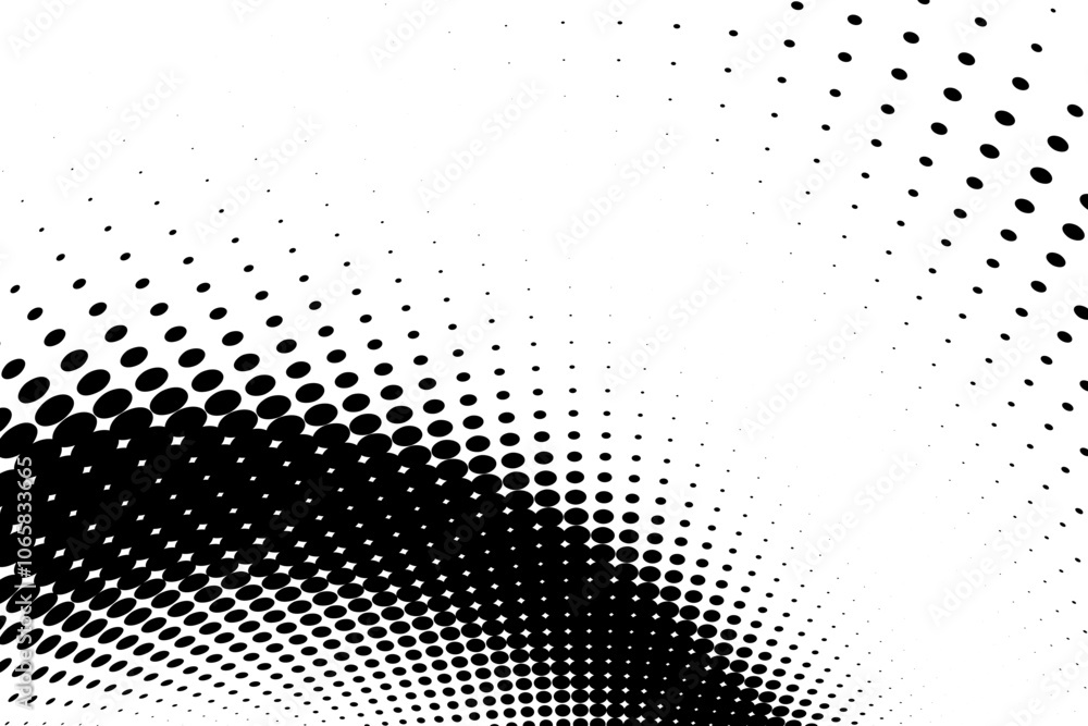 Poster halftone pattern with black dots arranged in a curved shape on a white background