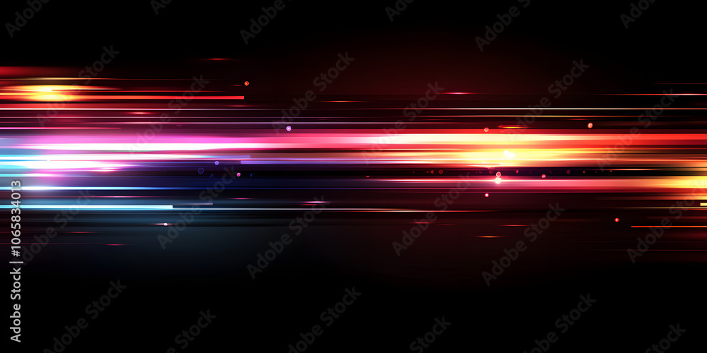 Poster the effect of orange and red light in fast motion on a black background. blurred abstract background