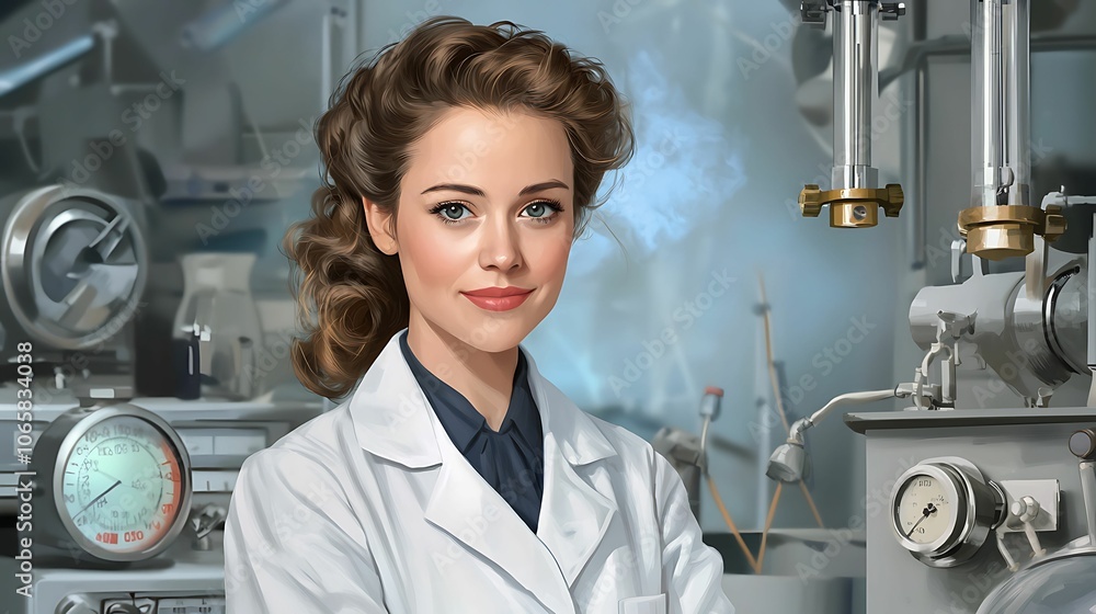 Aufkleber innovative scientist in laboratory setting bridging research and practical applications in modern sc