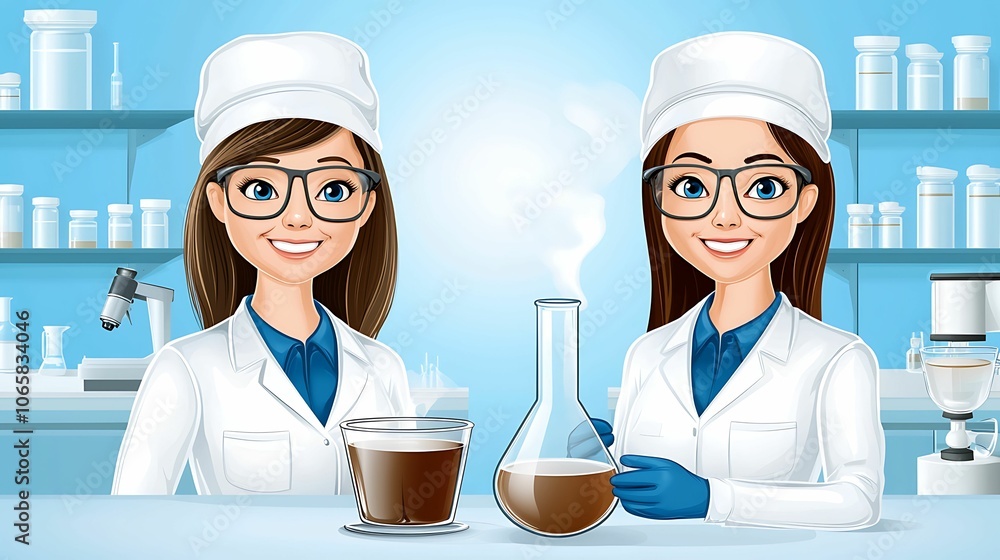 Aufkleber exploring the world of science two female researchers in a laboratory setting engaged in experimenta