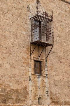 Balcony called the Hour in the ducal palace where the princess of Eboli lived in Pastrana, province of Guadalajara. Spain
