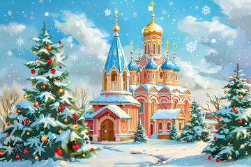 Fototapeta premium Orthodox Christmas background with magical atmosphere