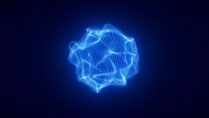 Blue sphere, abstract particles, data flow, blue field, abstract background, technological advancement 