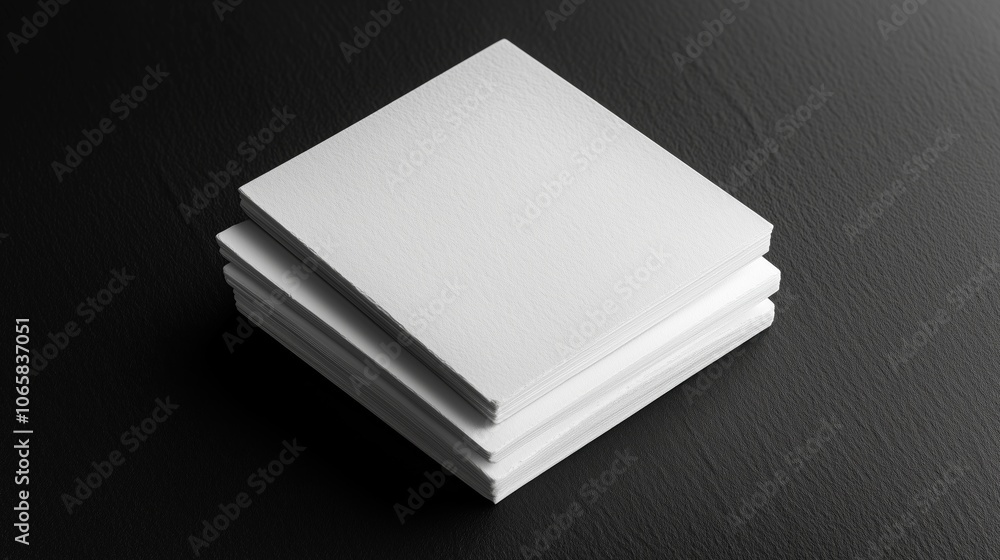 Poster minimalist blank square paper stack on dark background for creative design projects