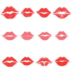 Fototapeta premium Minimalist Color Lip Print Silhouettes Vector - 3x4 Grid with Unique Textured Variations, Crisp Edges for Modern Graphic Design