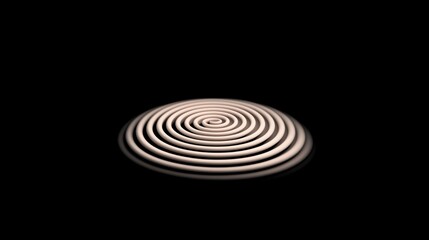 Hypnotic spiral design with concentric circles in minimalist art on black background