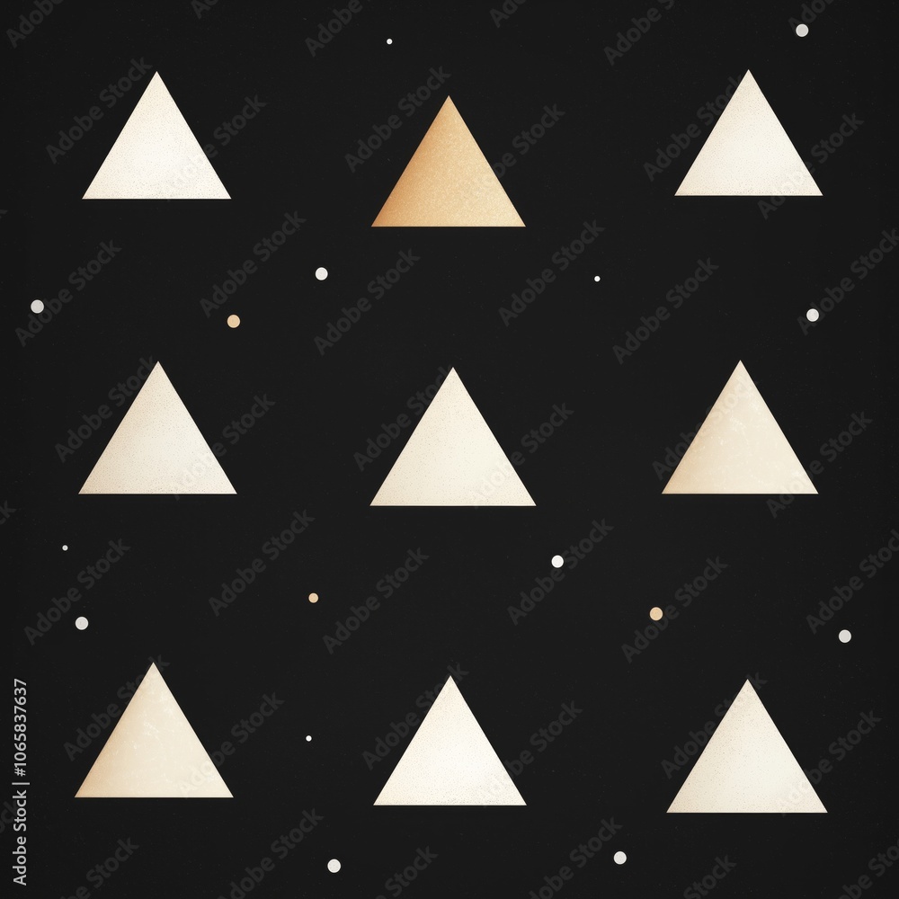 Poster geometric triangles and dots pattern on black background