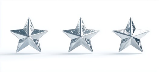 Obraz premium Three metallic stars in minimalist arrangement on white background
