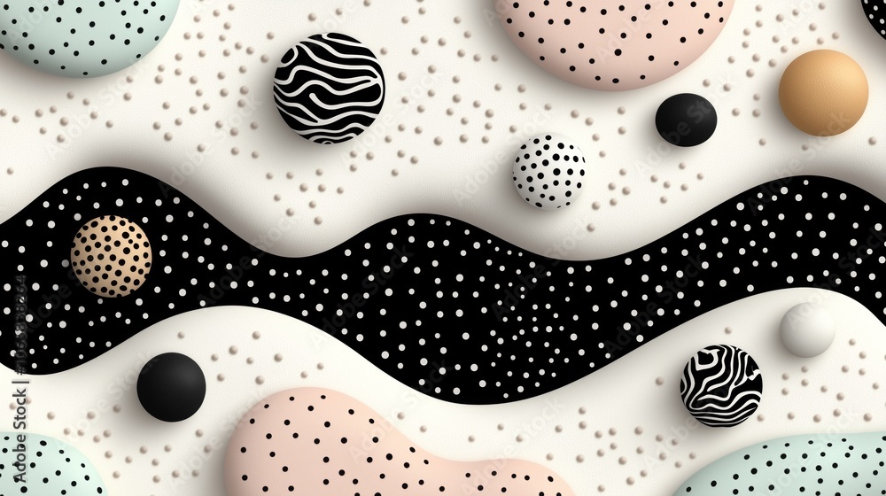 Poster abstract 3d geometric pattern with waves and spheres: modern minimalist design