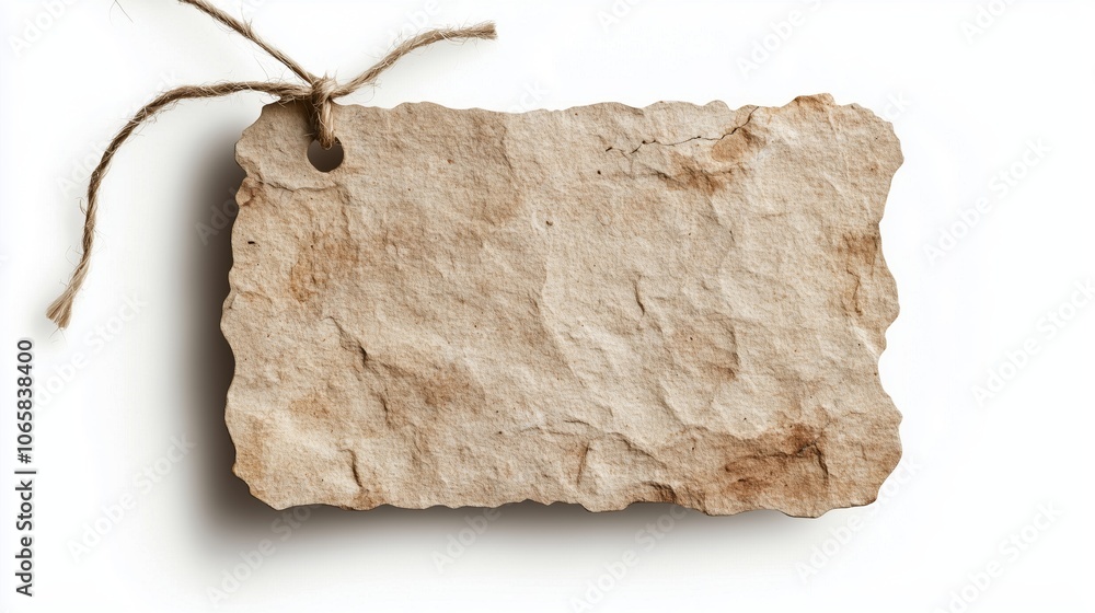 Poster blank rustic paper tag with string on white background