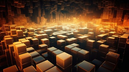 Fototapeta premium Abstract 3D Shapes with Warm Glow and Depth Perspective
