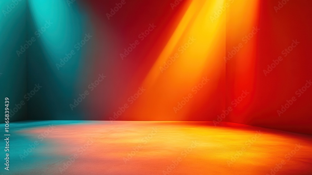 Poster a vibrant, illuminated space with colored lighting creating a dynamic atmosphere.