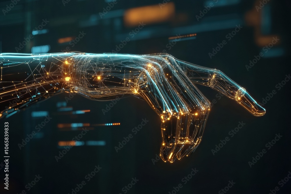 Poster a prosthetic arm is depicted with neural connections glowing between the brain and the device, showc
