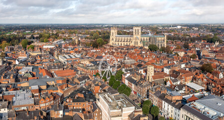 Fototapeta premium Aerial cityscape skyline of York city centre and Minster