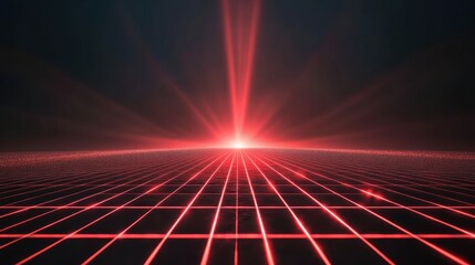 Abstract depiction of red laser light effects creating a grid pattern against a dark background.