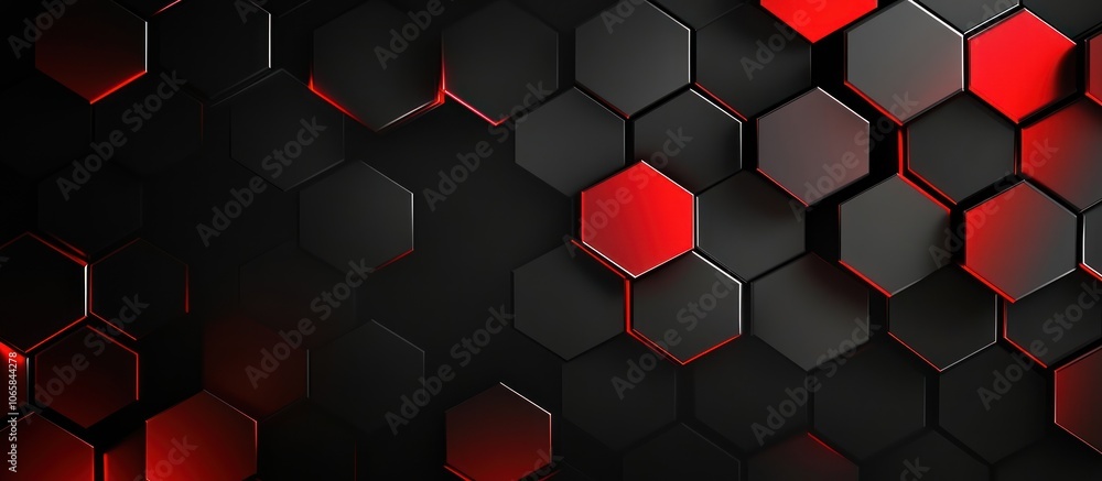 Poster abstract hexagonal pattern in black and red, suitable for backgrounds or designs.