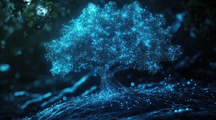 Fototapeta premium blue cyber polygon tree concept with futuristic element of network technology or big data.stock photo