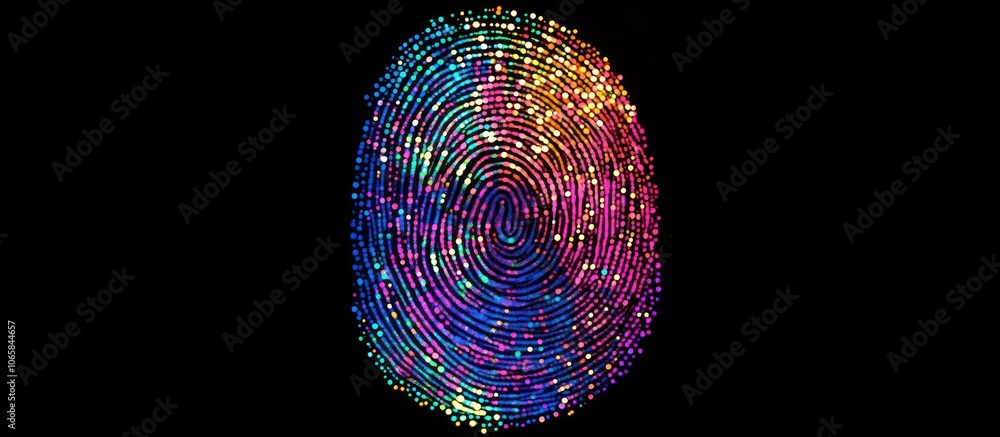 Poster a colorful fingerprint design representing identity and uniqueness.