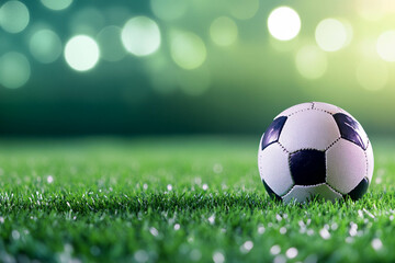 Fototapeta premium Soccer Ball on Green Grass with Bokeh Background