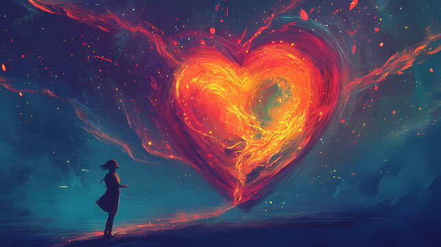 Soul home is our heart , concept, esoteric heart connects soul, emotions and body, deep mystical feelings, universe, spiritual love. generative ai. Mystical. Illustration