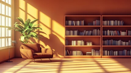 Fototapeta premium Interior house inspiration design of living room and bookshelf.minimal contemporary open space background