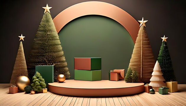 decorate christmas scene festive displays pedestals trees ornaments showcase holiday products