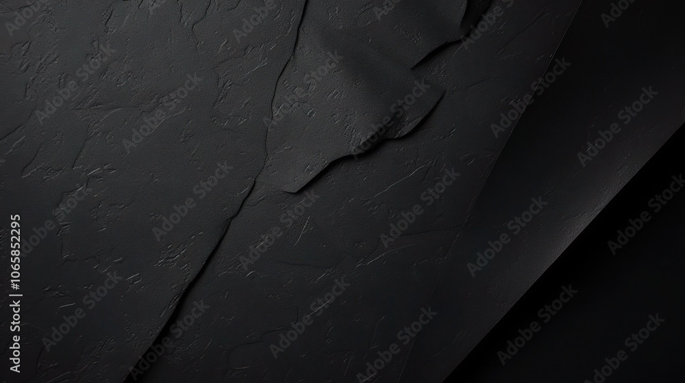 Poster Abstract Dark Texture: A close-up of a black textured surface, revealing an intricate pattern of lines and shadows.  The minimalist composition creates a sense of depth and mystery.