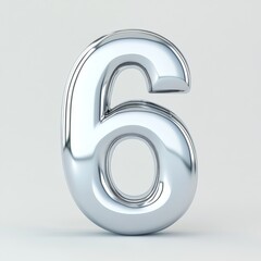 Sleek Metallic 3D Number 6: Front View