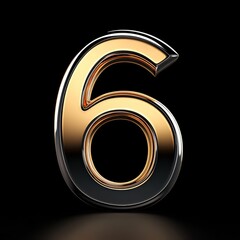 Sleek Metallic 3D Number 6: Front View