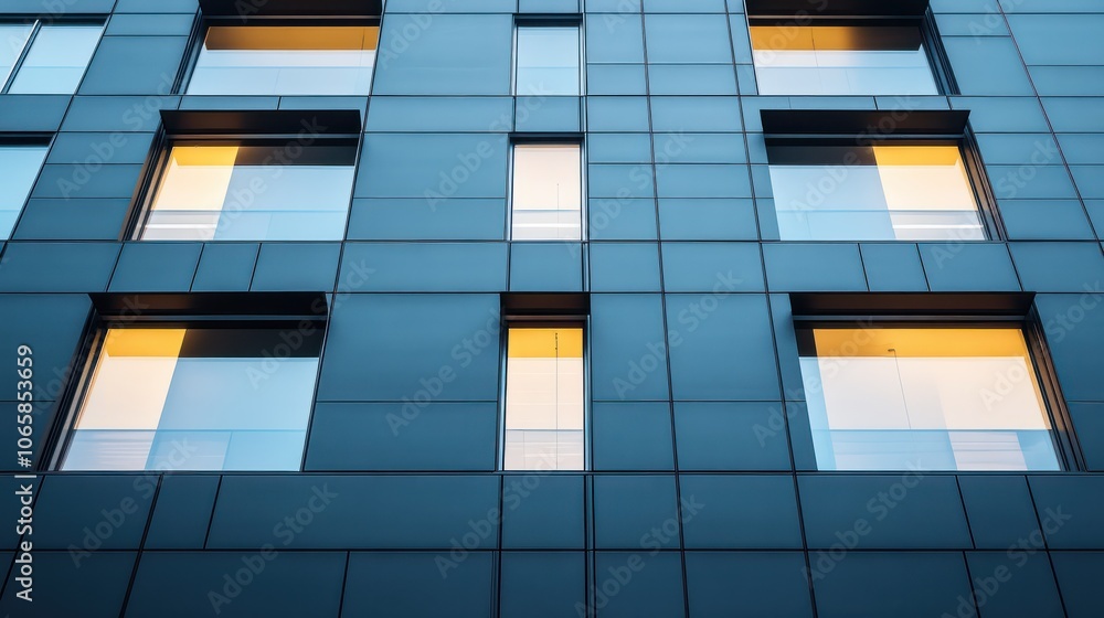 Poster modern office building facade with graphite cladding and large windows contemporary architecture