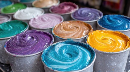Colorful swirls of frosting in various flavors