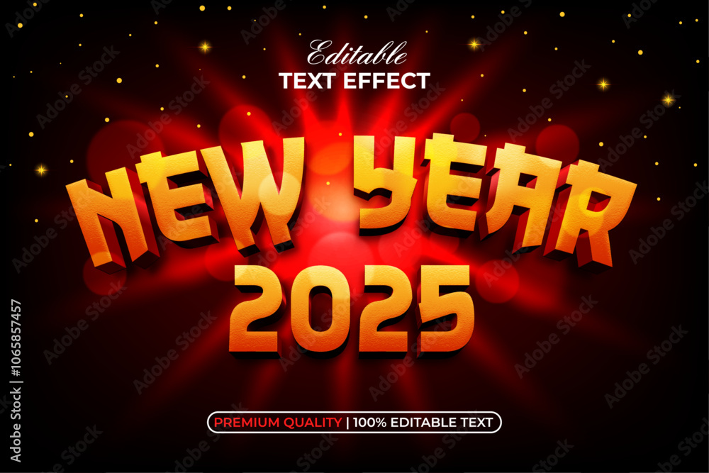 Aufkleber new year 2025 text effect 3d modern style. editable text effect.